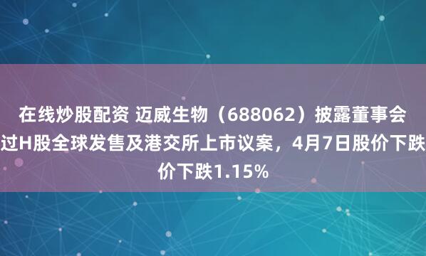 在线炒股配资 迈威生物（688062）披露董事会审议通过H股全球发售及港交所上市议案，4月7日股价下跌1.15%